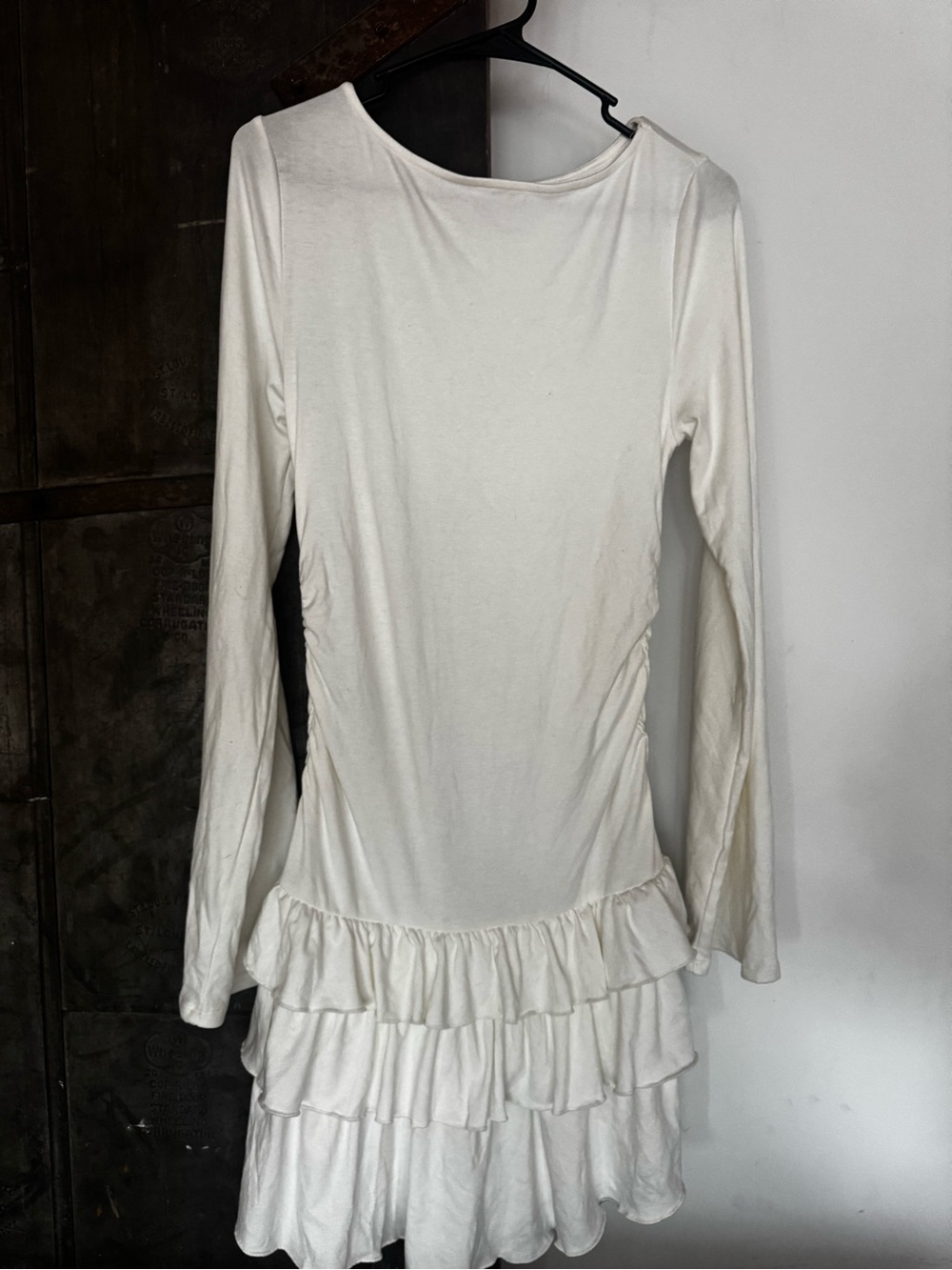 Free People White Long Sleeve Ruffle Hem Dress